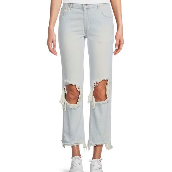 Free People We The Free Maggie Ripped Ankle Straight Legged Jeans - Picture 4 of 9